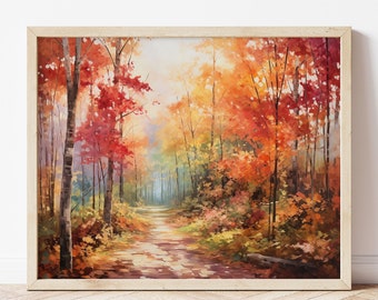 Autumn Landscape Forest Trail Digital Painting, Printable Fall Wall Art, for Home or Office Decor, Nature Print Digital Art Instant Download