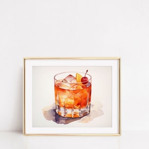 Ouderwetse aquarelprint, ouderwetse kunstwerken, aquareldrankprintset, aquarel Bart Cart Painting, aquarel ouderwetse