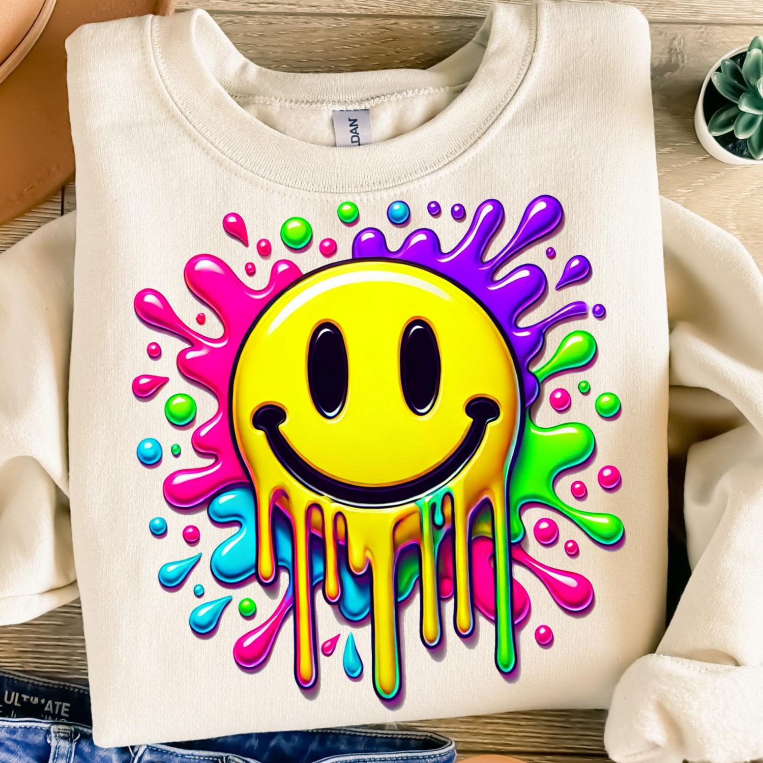 Melting Smiley Face Png, Sublimation Design, Drip Smiley Png ...