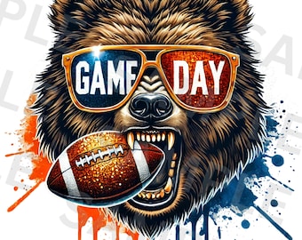 Bears PNG, Sublimation Design, Game Day Png, Bear Football Mascot, Glitter Football Design, Sports Png, T-Shirt Design, Digital Download