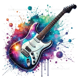 Schillernde E-Gitarre Png, Sublimationsdesign, Instrument Png, Musik Png, T-Shirt-Design, digitaler Download Png, Musiknote Clip Art