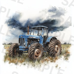 5 Country Farm Tractor PNG, Agriculture PNG, Farm Equipment PNG, Farm Life Clipart, Printable Watercolor Clipart, Instant Download