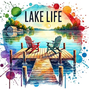 Lake Life Png, Sublimation Design, Lake House Png, Lake Clipart, Fishing Png, Preppy Png, T-Shirt Design, Digital Download, Png Designs, DTF image 1