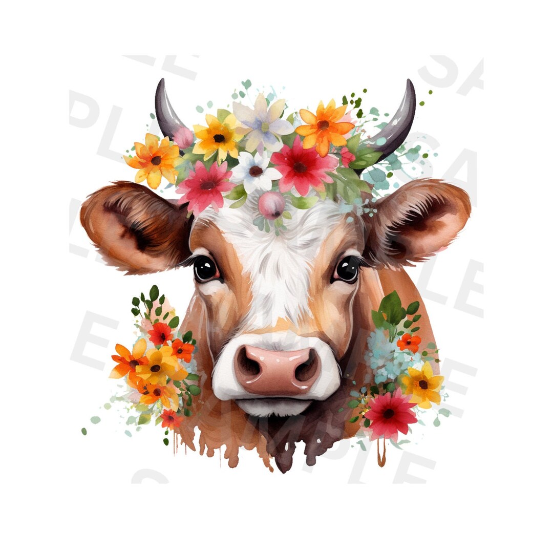 Cute Cow With Flowers PNG Clipart, Transparent Farm Floral Animal Lover ...