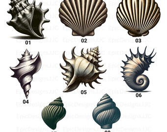 Seashell Trinket Design PNG, Sublimation Design, Coastal Seashell Clipart, Nautical Ocean Shell Art, Beach Decor Graphic for Crafts