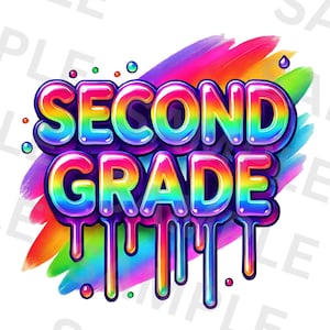 Colorful Iridescent 2nd Grade Png, Sublimation Design, Second Grade Png, Back-To-School Png, Kids Png, T-Shirt Design, Digital Download