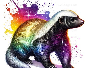 Iridescent Honey Badger PNG – Rainbow Animal Clipart, Bold