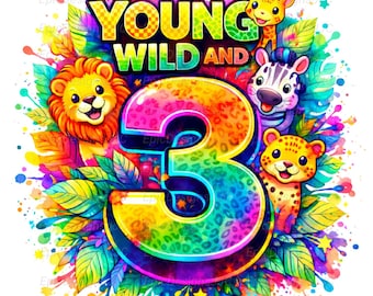 Niño salvaje y tres PNG, diseño de sublimación, camiseta de 3.er cumpleaños, cumpleaños infantil, niño salvaje PNG, camiseta PNG, descarga digital
