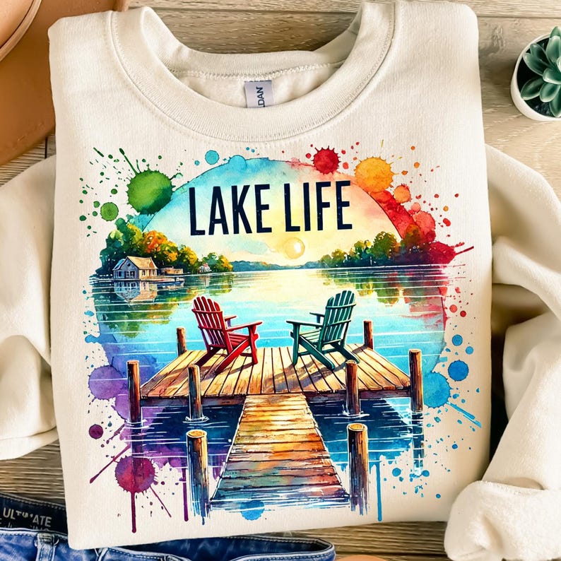 Lake Life Png, Sublimation Design, Lake House Png, Lake Clipart, Fishing Png, Preppy Png, T-Shirt Design, Digital Download, Png Designs, DTF image 2