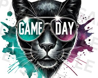 Dia do Jogo da Pantera PNG, Design de Sublimação de Mascote, Clipart de Pantera Negra, Camiseta com Espírito de Equipe Esportiva, Download Digital PNG