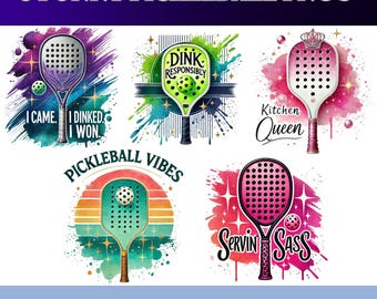 Grappige Pickleball PNG-bundel – 5 paddle-clipartontwerpen met gezegden voor sublimatie, shirts, bekers en knutselprojecten