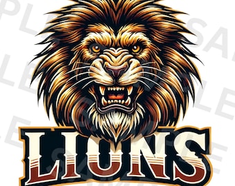 Lions Png, Sublimation Design, Game Day Png, Lion Mascot Png, School Mascot Png, Sport Png, T-Shirt Design, Instant Digital Download Png DTF