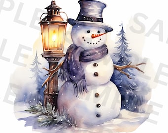 5 Snowman Set Clipart, Christmas Clipart, Printable Watercolor Clipart, 5 High Quality PNGs, Digital Download, Paper Crafts, Scrapbooking