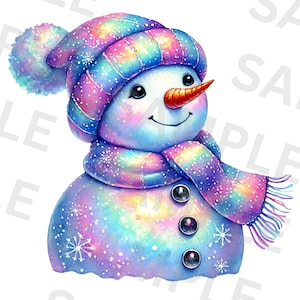 Bonhomme de neige irisé coloré Png, mignon bonhomme de neige Png, Noël bonhomme de neige Png, clipart bonhomme de neige, conception de T-Shirt, téléchargement numérique, DTF Png