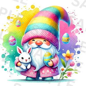 Colorful Easter Gnome Png, Sublimation Design, Gnome Ornament Png, Gnome Clipart, Cute Gnome Png, T-Shirt Design, Digital Download Png, DTF