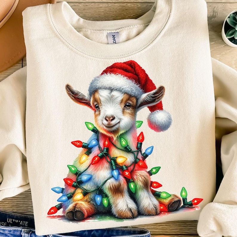 Weihnachtsziege PNG, Sublimationsdesign, Bauernhof Tier Png, Ziege Clip Art, Tier Clipart, T-Shirt-Design, digitaler Download, Png-Designs Bild 2