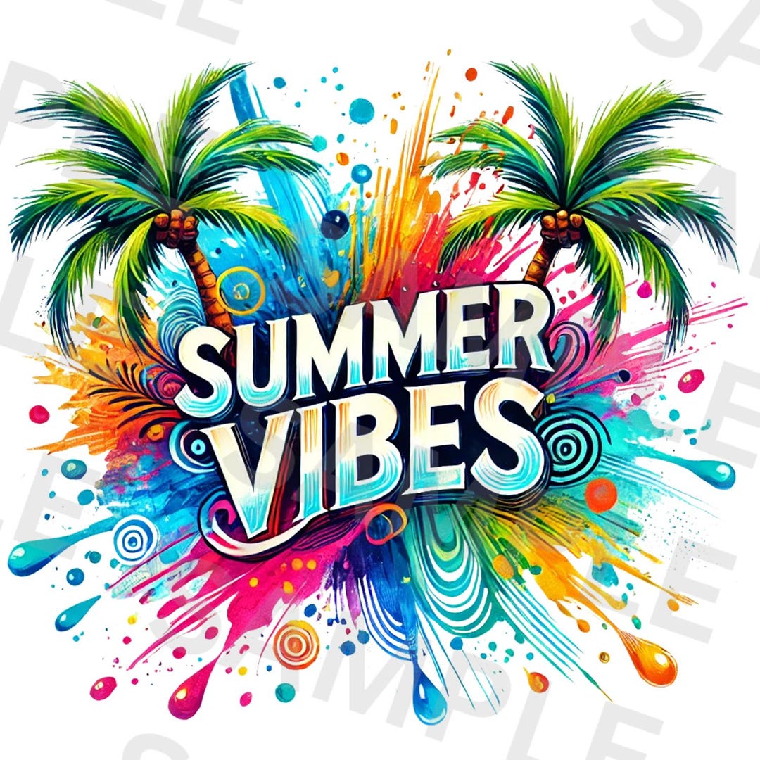Summer Vibes Png, Sublimation Design, Palm Trees Png, Colorful Neon Png ...