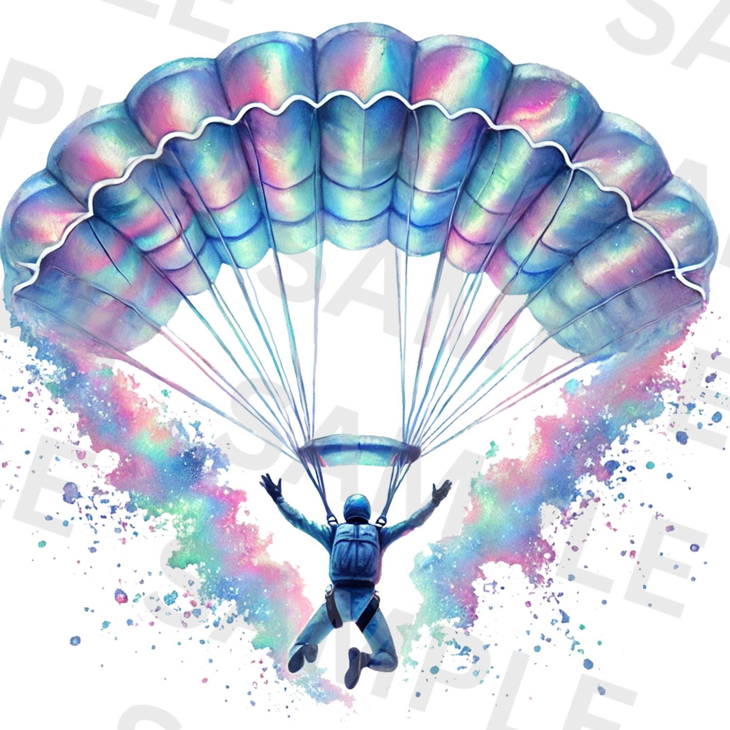 絵画+タペストリー Sky Diving Amazon.com: Parachute Watercolor Wall Jump Hanging Skydiving