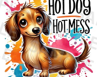 Funny Dachshund PNG, Sublimation Design, Cute Wiener Dog Splash Art for Shirts, Mugs and Pet Lover Gifts, Digital Download, DTF Png