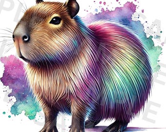 Kolorowe opalizujące Kapibara PNG, projekt sublimacji, Kapibara clipart, projekt koszulki, Digital Download PNG, Cute Kapibara, DTF Png