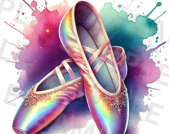 Zapatillas de ballet iridiscentes (Png), diseño de sublimación, bailarina (Png), baile (Png), diseño de camiseta (Png), descarga digital, DTF