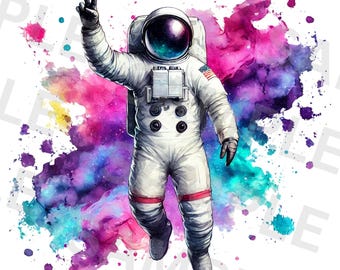 Astronaut PNG, Sublimation Design, Galaxy Splash Art Space Suit Clipart for Shirts, Kids Designs and Science Teachers, Digital Download