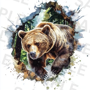 Clipart 3D ours, 5 PNG de haute qualité, ours brun PNG, 3D grizzly PNG, clipart aquarelle imprimable, dessins Png 3D, téléchargement numérique