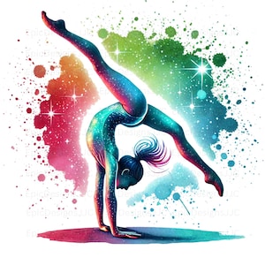 カラフルな虹色の体操選手Png、昇華デザイン、体操Png、新体操、Tシャツデザイン、デジタルダウンロードPng、DTF Png