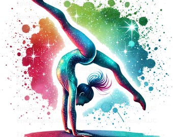 Colorful Iridescent Gymnast Png, Sublimation Design, Gymnastics Png, Rhythmic Gymnastics, T-Shirt Design, Digital Download Png, DTF Png