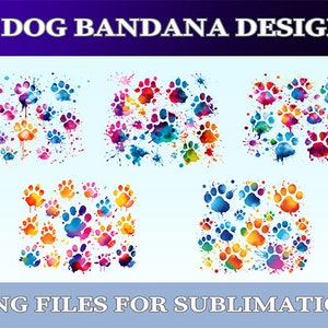 Dog Bandana Sublimation Design Bundle, 5 Dog Bandana PNG Files, Transparent PNG for Sublimation Printing, Dog Paw Prints Bandana Dog Paw PNG