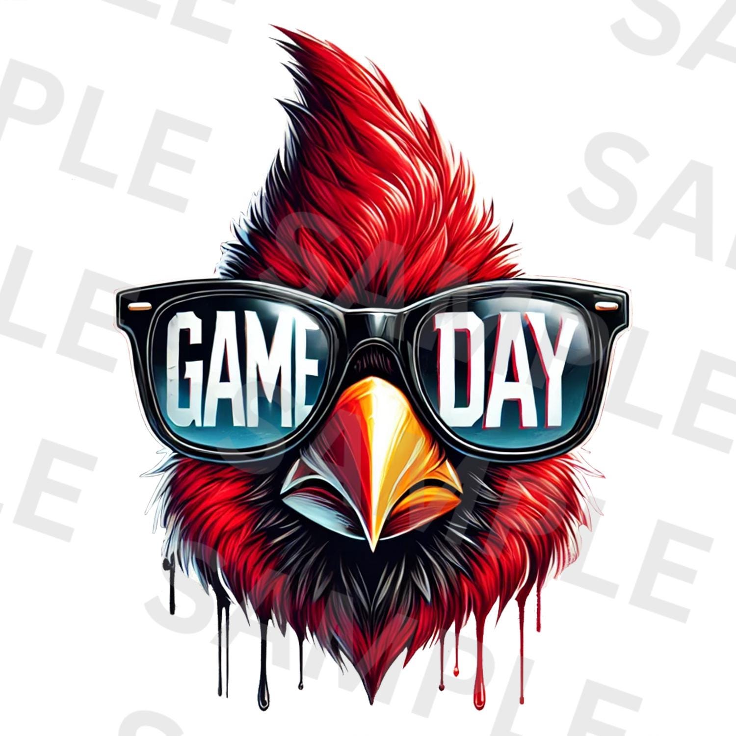 Diseño de sublimación PNG Game Day Cardinal – Mascota Cardenal rojo PNG para camisetas deportivas, DTF y descarga digital instantánea