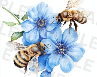 5 Honey Bee Clip Art Bundle, Floral Bee PNG, Watercolor Bee PNG, Printable Watercolor Clipart, Instant Download, Watercolor Bee Clipart
