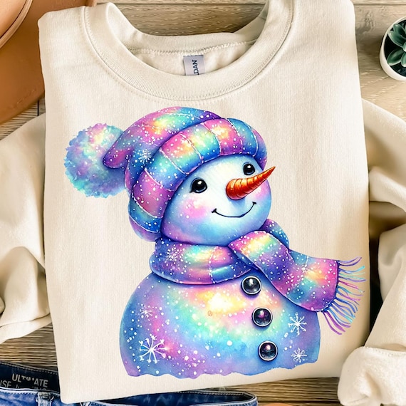 Colorful Iridescent Snowman Png, Cute Snowman Png, Christmas Snowman Png, Snowman Clipart, T-Shirt Design, Digital Download, DTF Png