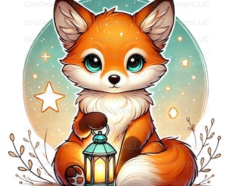 Raposinha PNG, Design para Sublimação, Clipart de Raposa Fofa, Animal da Floresta, Raposa PNG para Quarto de Bebê, Animal Fofo da Floresta, Download Instantâneo