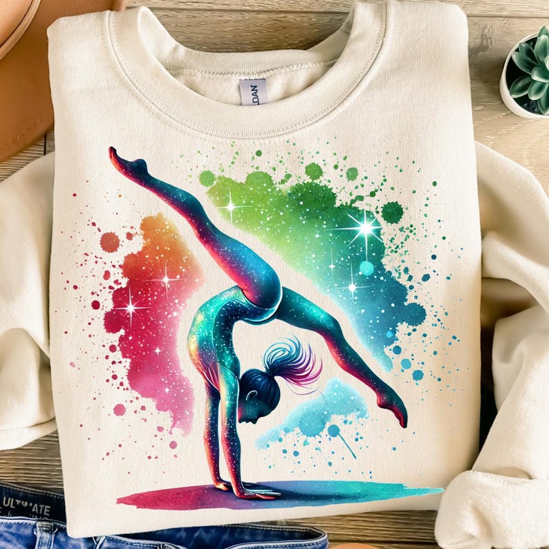 Colorful Iridescent Gymnast Png, Sublimation Design, Gymnastics Png, Rhythmic Gymnastics, T-Shirt Design, Digital Download Png, DTF Png image 2