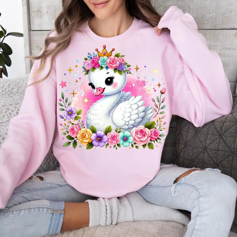 Princesa cisne PNG, lindo cisne clipart con corona y flores, arte ...