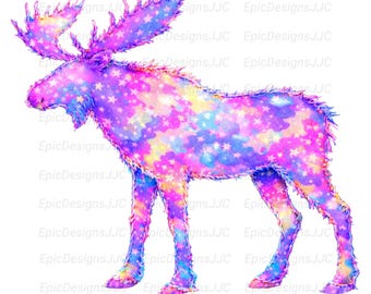 Colorful Iridescent Moose Png, Wildlife Sublimation Design, Patchwork Animal Clipart, T-Shirt Png, Digital Download, DTF