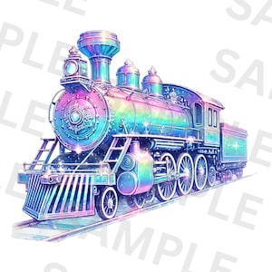 Colorful Iridescent Locomotive Png, Sublimation Design, Train Clipart, Train Png, T-Shirt Design, Train Designs, Digital Download, DTF Png