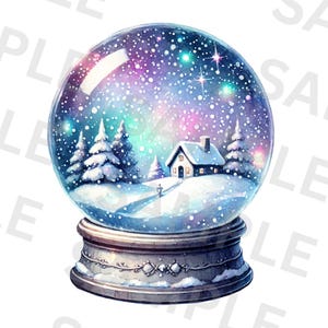 Colorful Iridescent Snow Globe Png, Sublimation Design, Snow Globe Clipart, Cabin Snow Globe, Design, T-Shirt Design, Digital Download, DTF