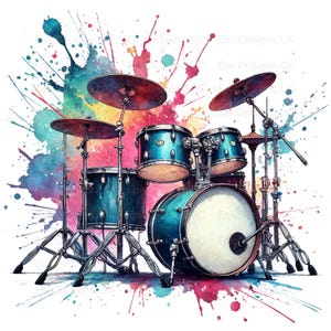 Colorful Iridescent Drums Png, Sublimation Design, Instrument Png, Music Png, T-Shirt Design, Digital Download Png, Musical Note Clip Art