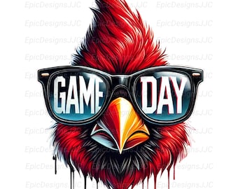 ゲームデーカーディナルPNG、昇華デザイン、レッドカーディナルマスコットPNG、マスコットPNG、スポーツPNG、Tシャツデザイン、インスタントデジタルダウンロードPNG、DTF