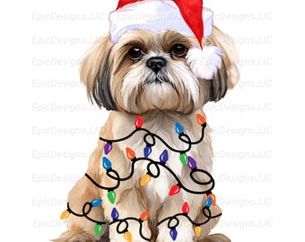 Kerst shih-tzu png, hond png-sublimatieontwerp, kerst dier png, vrolijk kerstfeest png, gelukkig kerstfeest png, digitale download