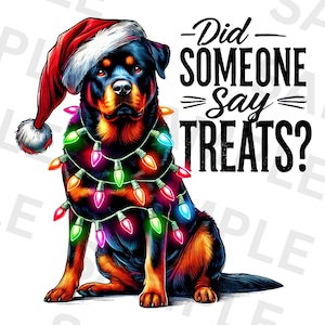Rottweiler Weihnachten PNG, Sublimationsdesign, Rottweiler Png, hat jemand Leckerbissen gesagt, Rottweiler Mutter, Hund Weihnachten Png, Hund Weihnachtsmütze