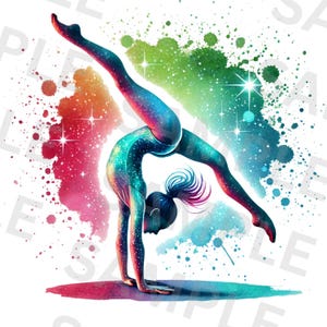 Colorful Iridescent Gymnast Png, Sublimation Design, Gymnastics Png, Rhythmic Gymnastics, T-Shirt Design, Digital Download Png, DTF Png