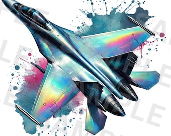 Colorful Iridescent Fighter Jet Png, Sublimation Design, Military Aircraft Png, War Plane Png, T-Shirt Design, Digital Download Png, DTF Png