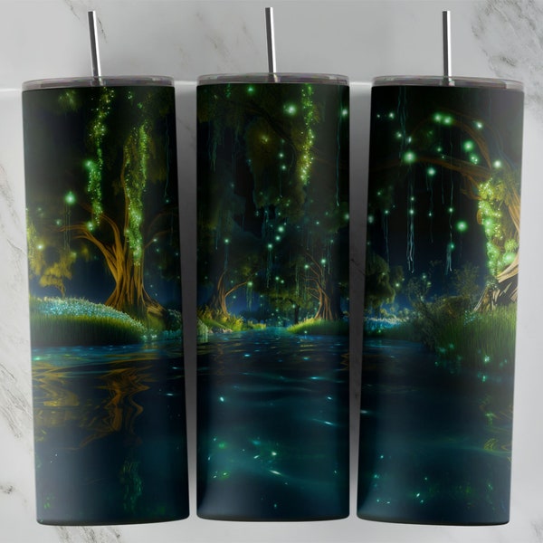 Glühwürmchen und Weidenbäume - Glühwürmchen - Trauerweiden - 20 Unzen Skinny Tumbler Design PNG Datei - Sublimation - Digitaler Download - AI Bild