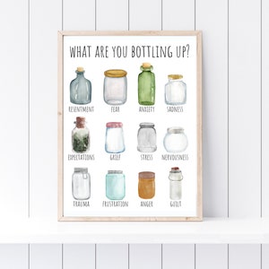 Bottling Up Poster, Therapist Wall Art, Mental Health Wall Art, DIGITAL DOWNLOAD