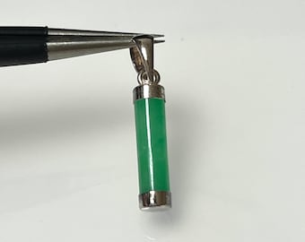 Dainty Jade Column Cylinder Silver Pendant Round Uniform Shape Unique Classic Simple Charm Necklace or Bracelet March Birthstone Unisex