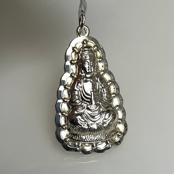 Guanyin Buddha Silver Pendant Vintage Hollow Charm Intricate Details Etchings Lady Buddha  For Necklace or Bracelet Gift Adults or Kids