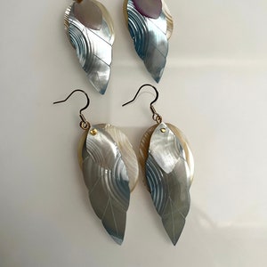 Unique Shell Earrings Layers Leaf Feather Diamond Shapes Fairy Mermaid Beach Look Dangle Blue White Fun Boho Chic Island Spring Summer